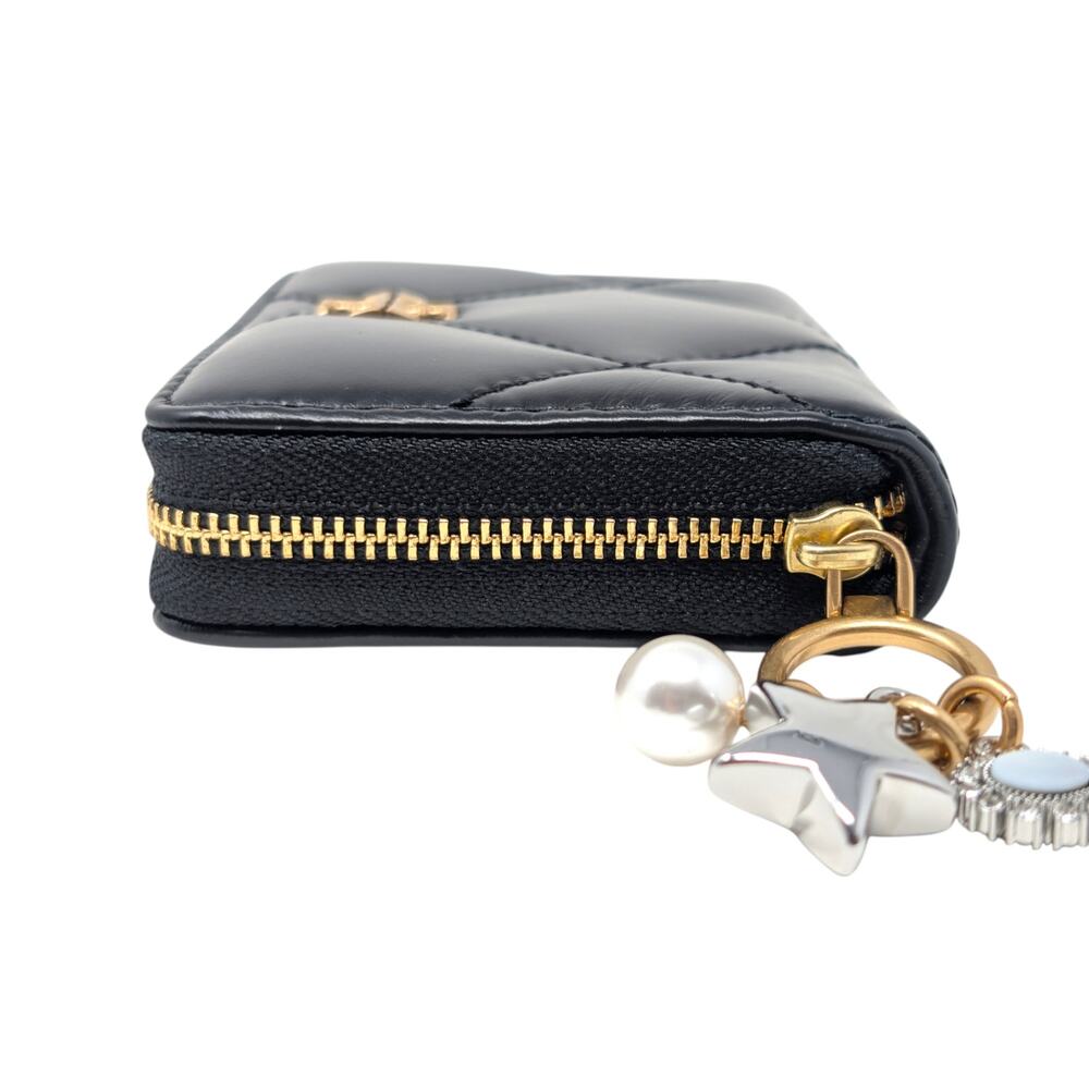 Tory Burch Small Kira Diamond Quilt Charm Zip Wallet Black Leather - Picture 5 of 9